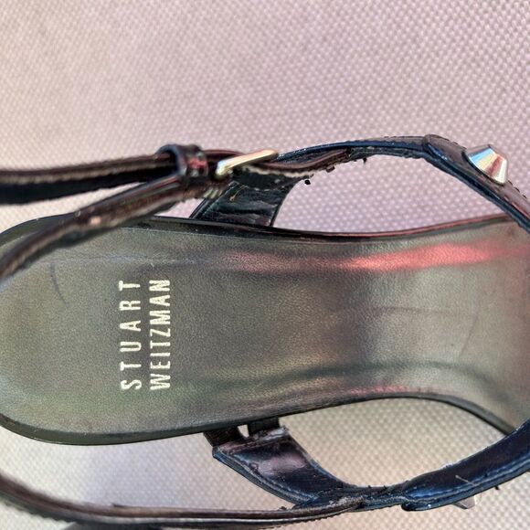 Stuart Weitzman Black Strappy Sandals with Pearl Embellishments - Picture 2 of 7